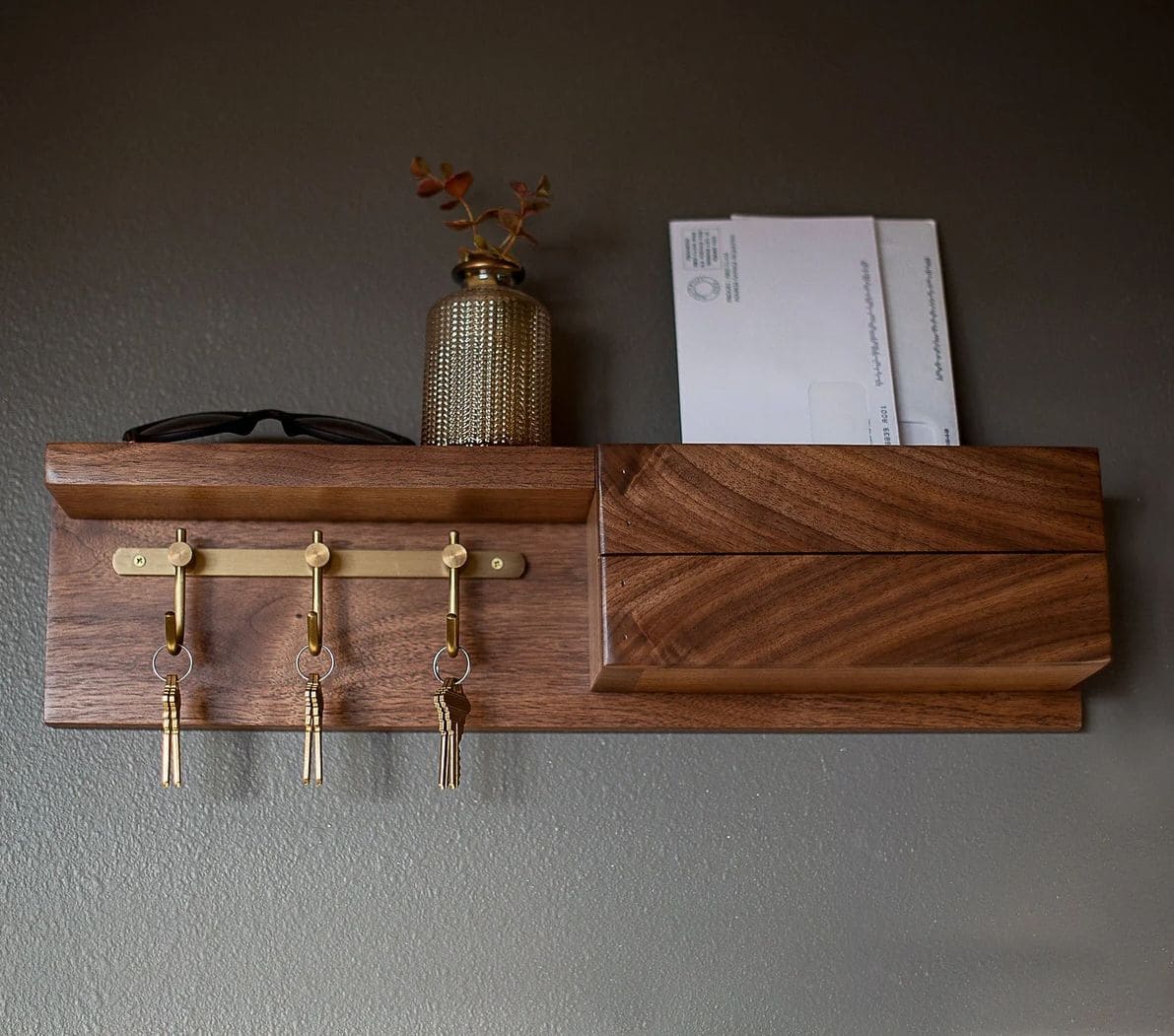 Solid Walnut Key Hook Entryway Organize - Go from Cluttered to Curated with 20 Smart Wall Organizers